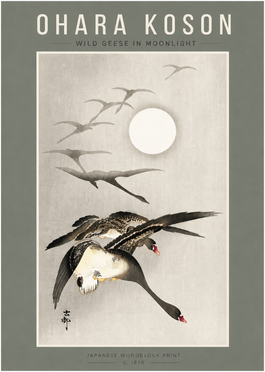 Ohara Koson Wild Geese in Moonlight I No4 - Poster