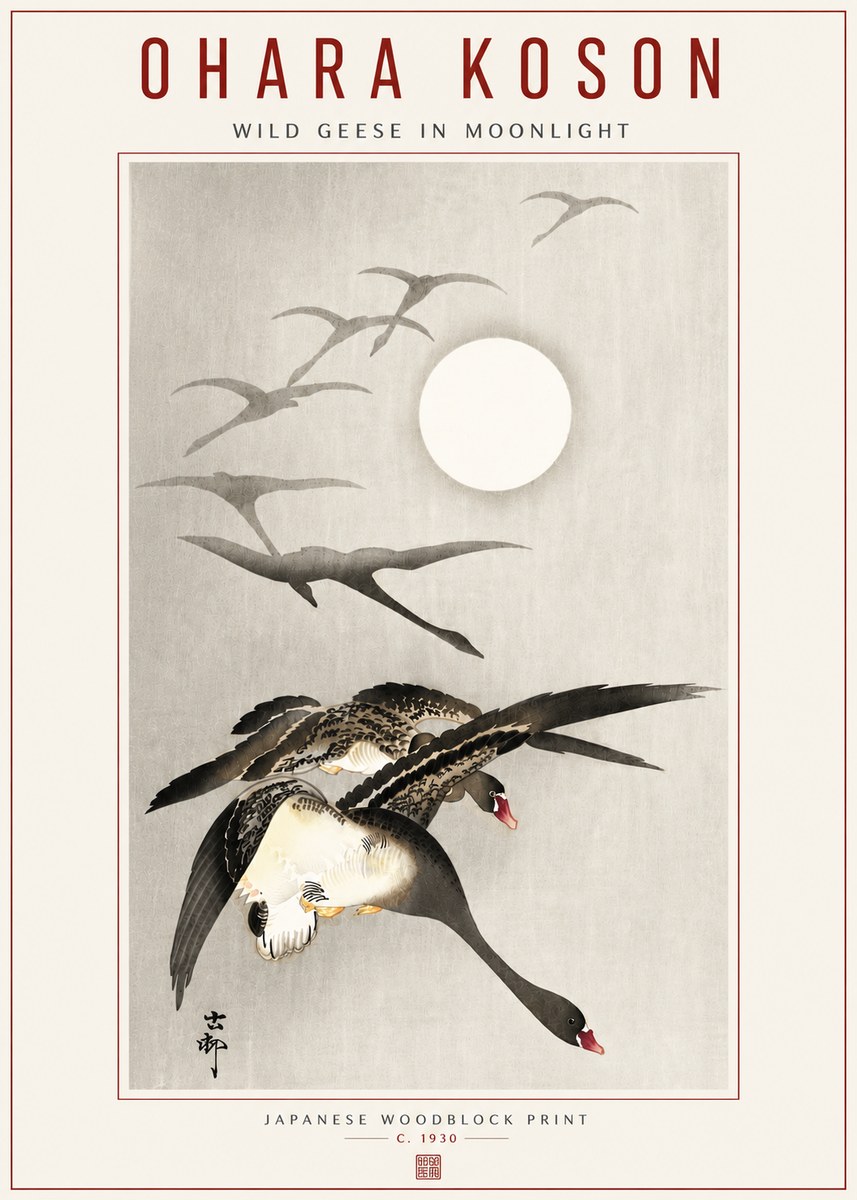 Ohara Koson Wild Geese in Moonlight I No5 - Poster