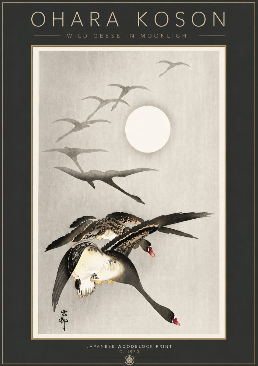 Ohara Koson Wild Geese in Moonlight I No6 - Poster