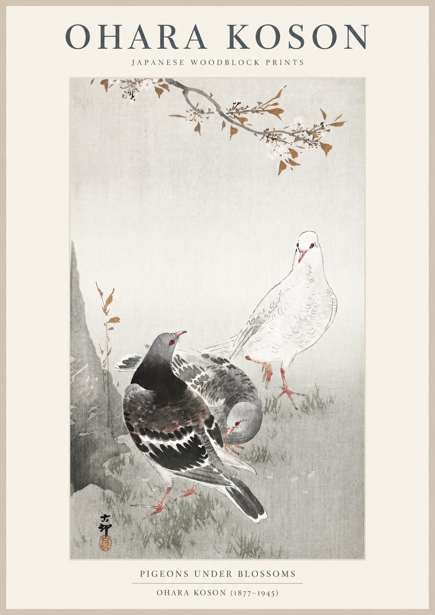 Ohara Koson Pigeons Under Blossoms No1 - Poster