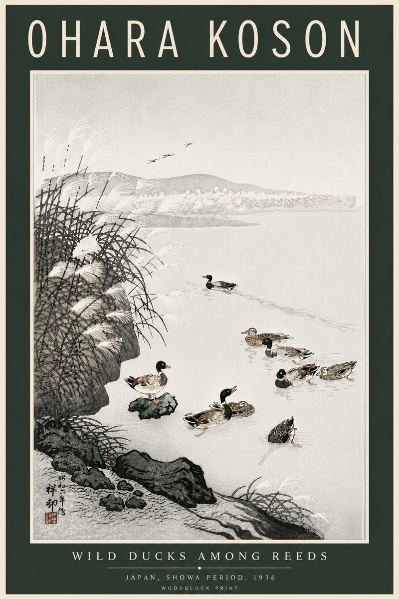 Ohara Koson Wild Ducks Among Reeds No6 - Poster