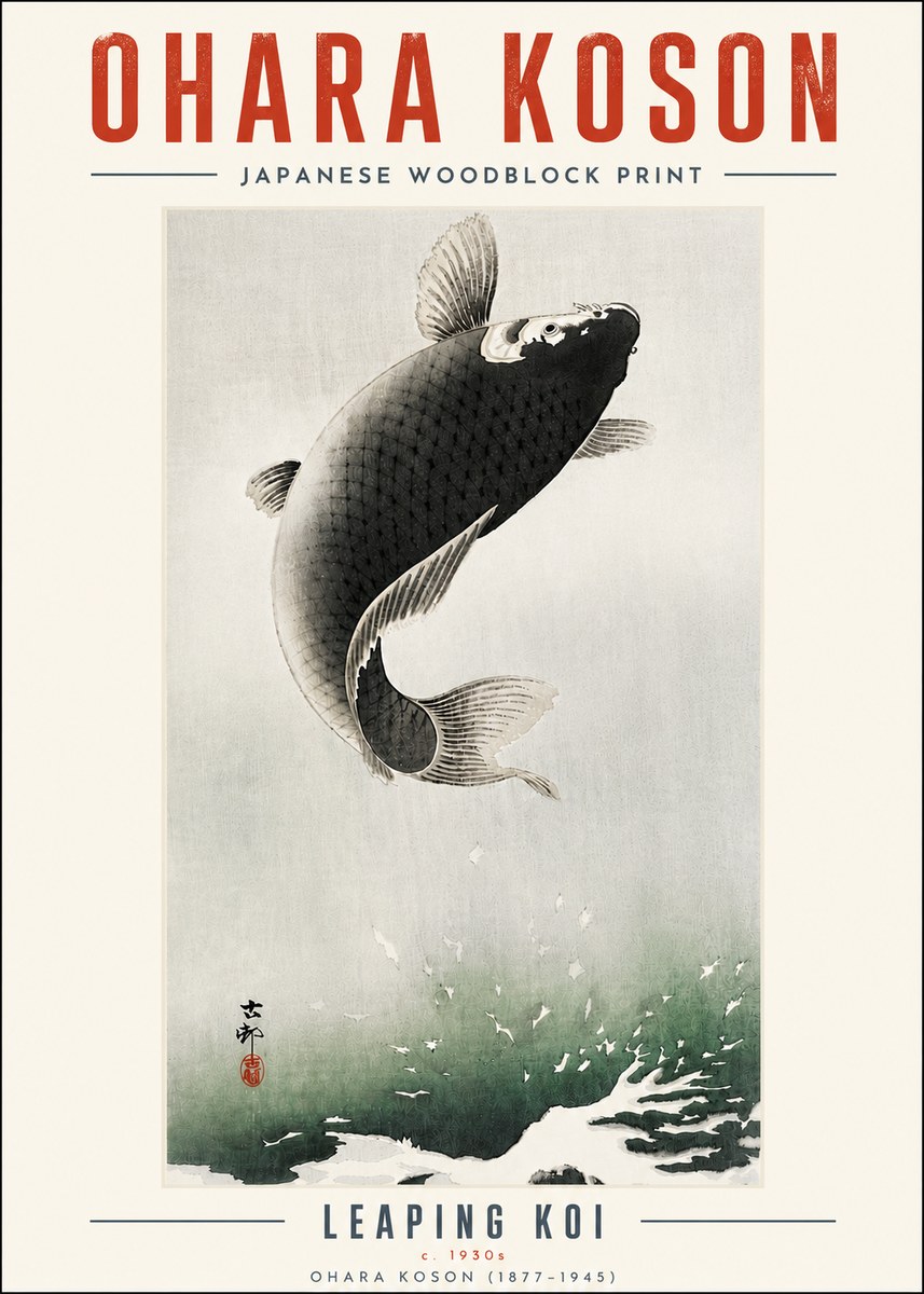 Ohara Koson Leaping Koi II No5 - Poster