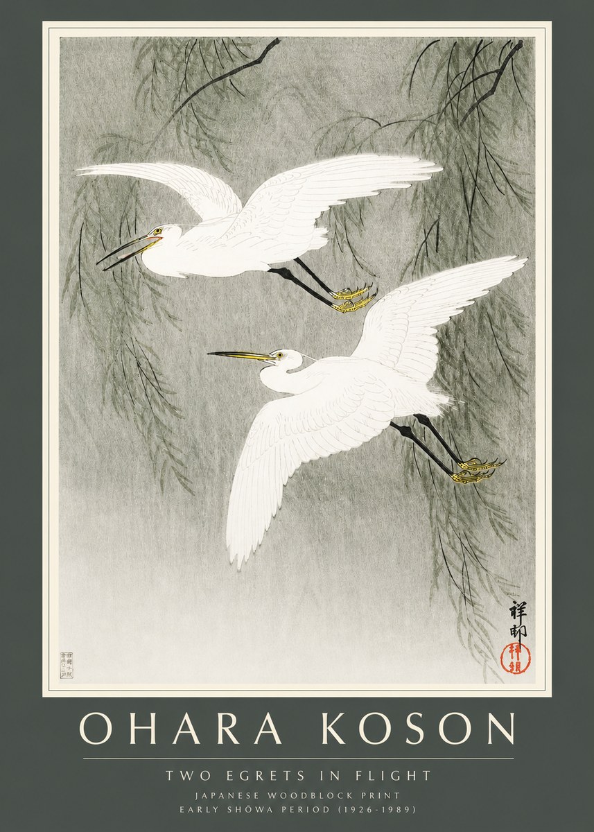 Ohara Koson Two Egrets in Flight No2 - Poster