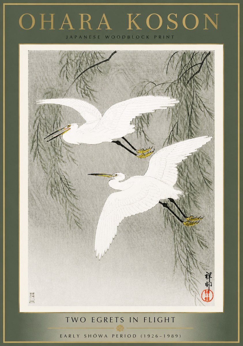 Ohara Koson Two Egrets in Flight No4 - Poster