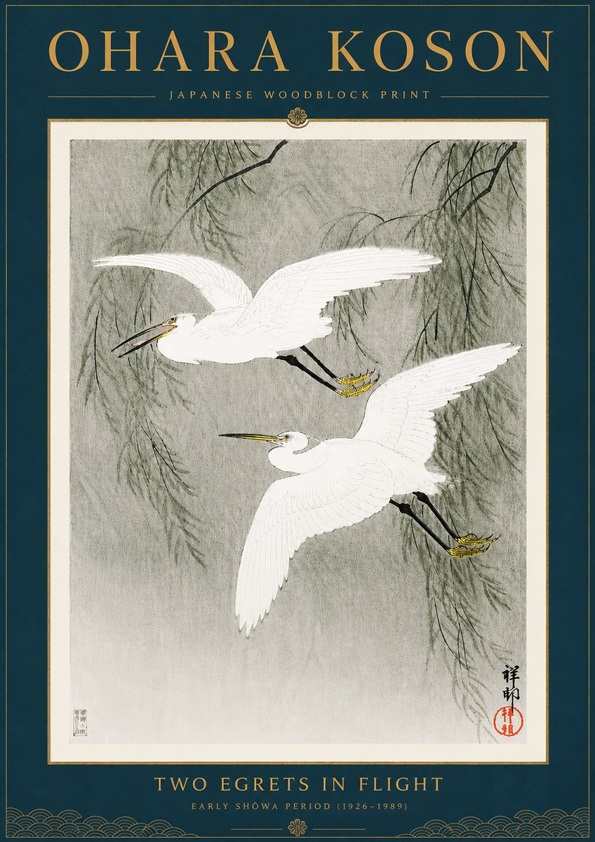 Ohara Koson Two Egrets in Flight No6 - Poster