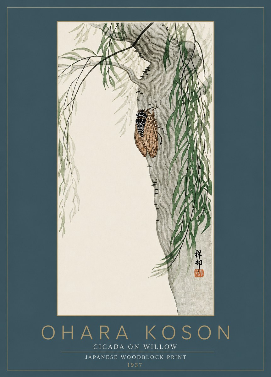 Ohara Koson Cicada on Willow No6 - Poster