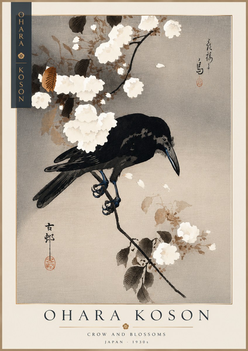 Ohara Koson Crow and Blossoms II No3 - Poster
