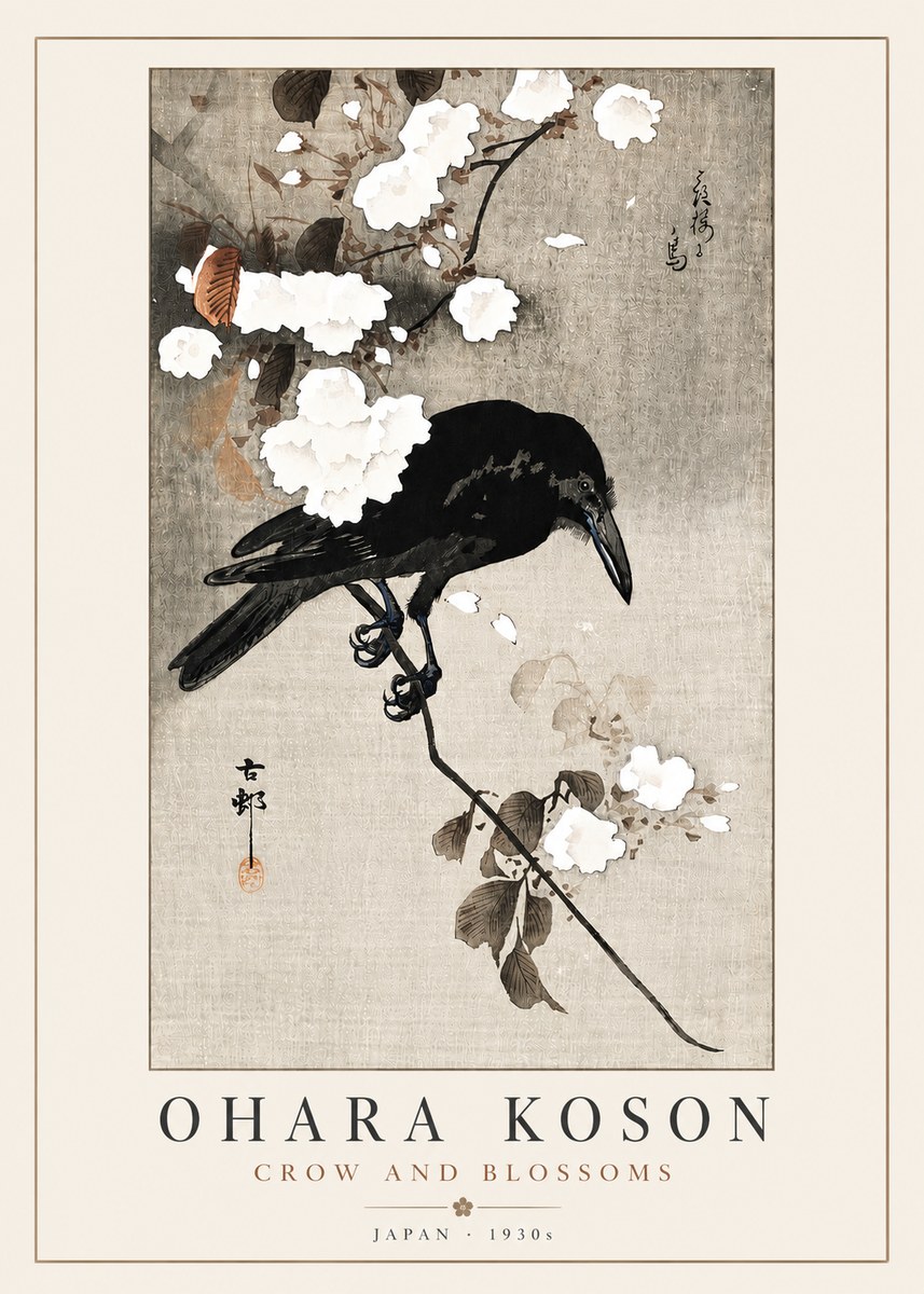 Ohara Koson Crow and Blossoms II No4 - Poster