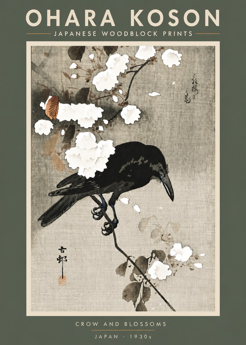 Ohara Koson Crow and Blossoms II No5 - Poster
