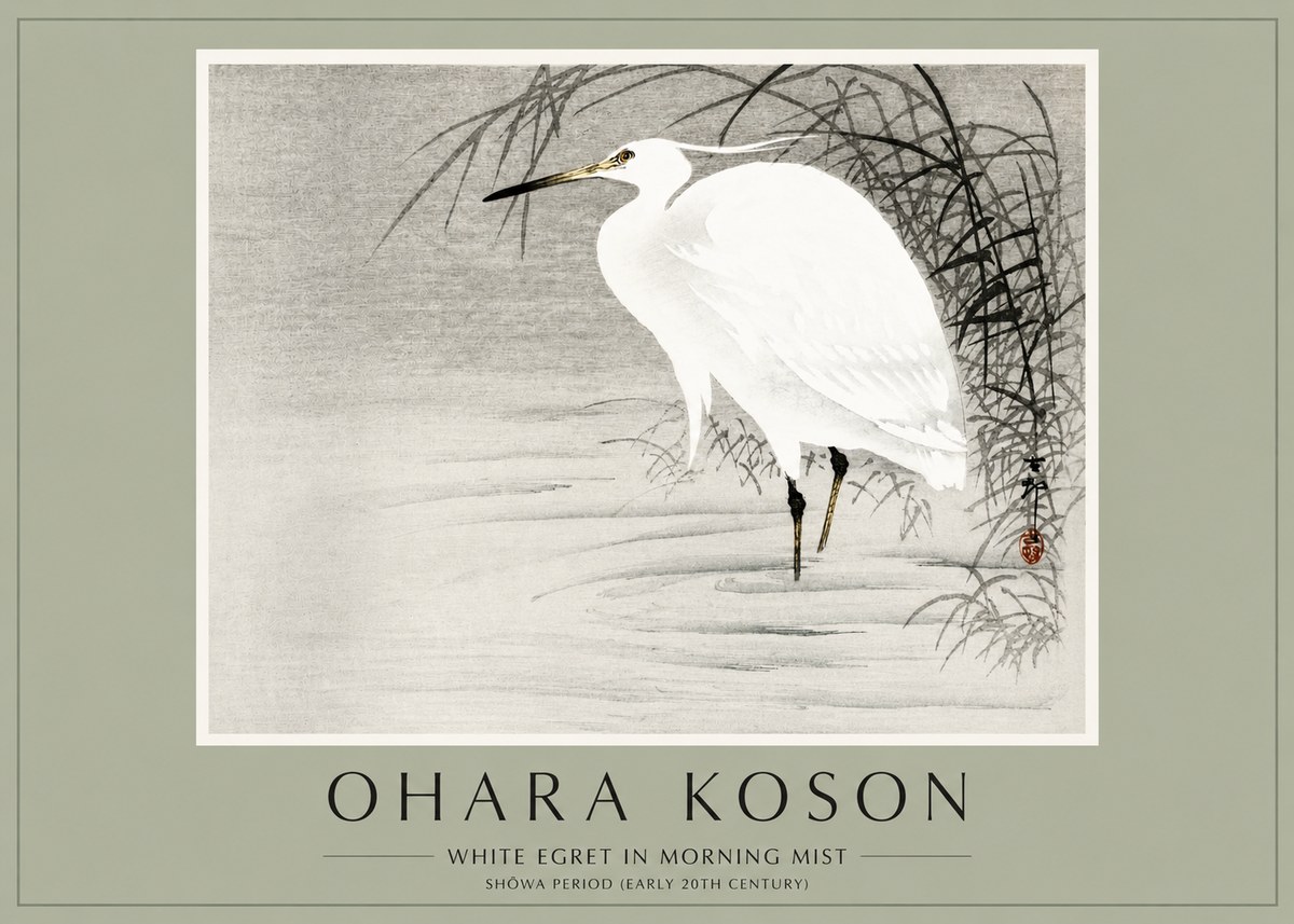 Ohara Koson White Egret in Morning Mist No2 - Poster