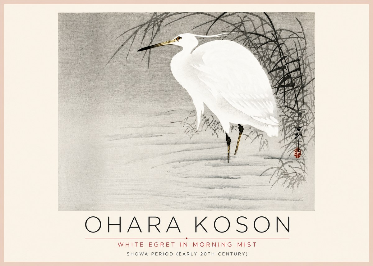 Ohara Koson White Egret in Morning Mist No4 - Poster