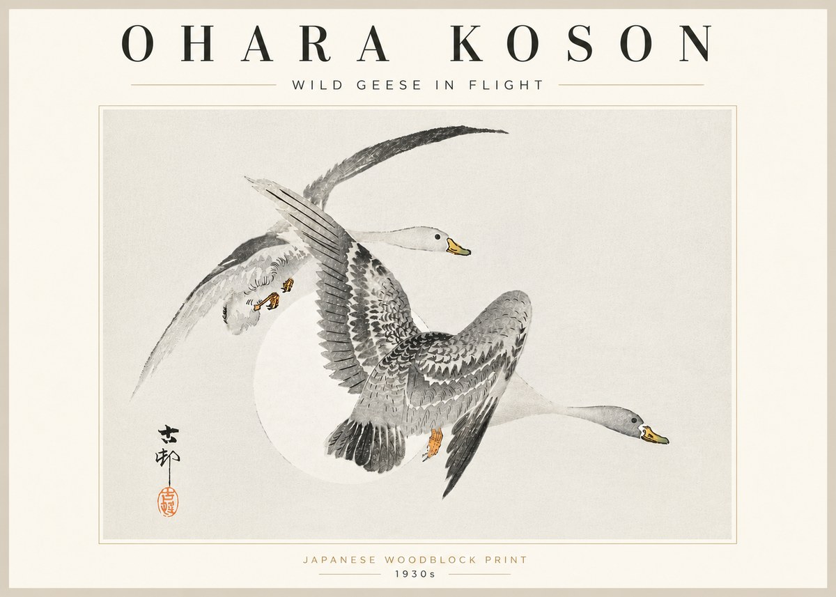 Ohara Koson Wild Geese in Flight I No5 - Poster