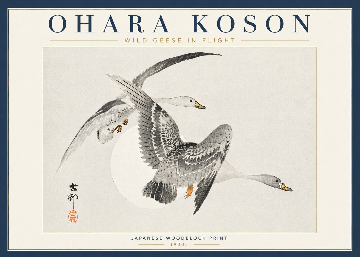 Ohara Koson Wild Geese in Flight I No6 - Poster