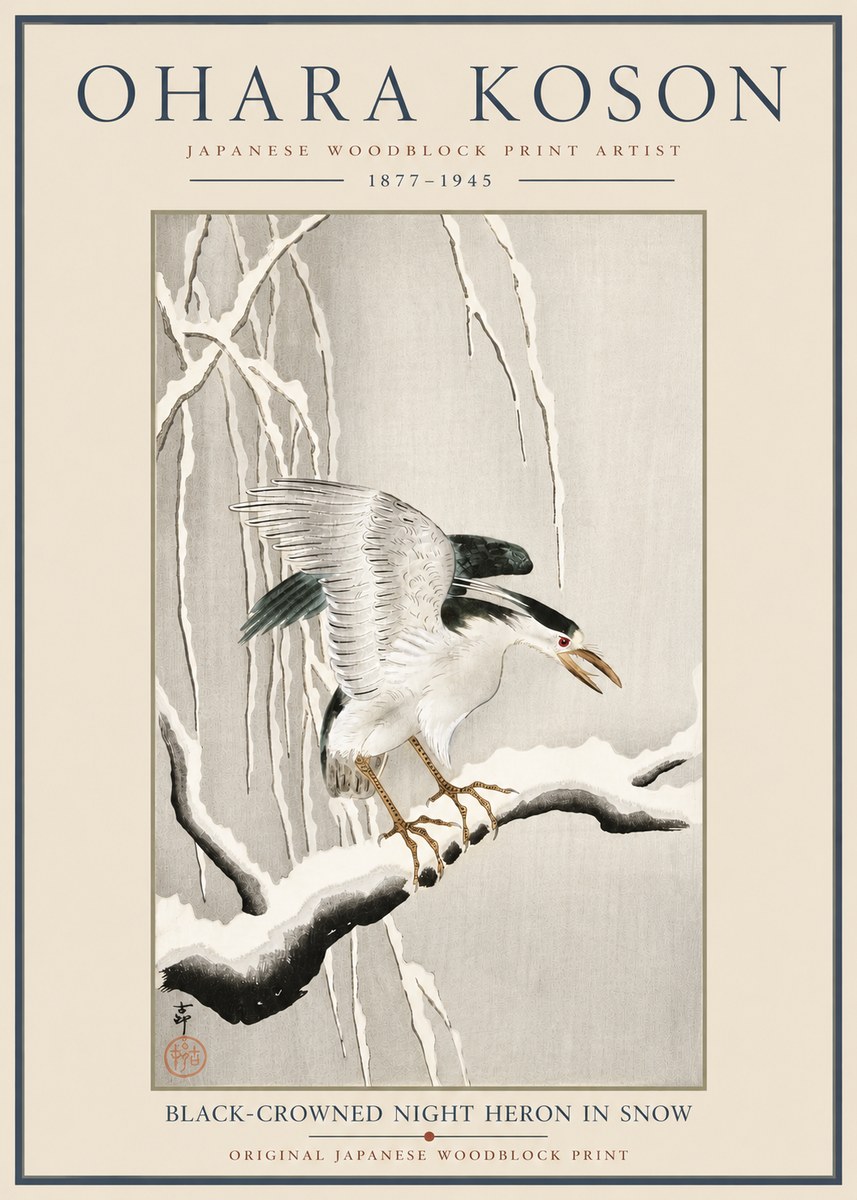 Ohara Koson Black-crowned Night Heron in Snow No6 - Poster