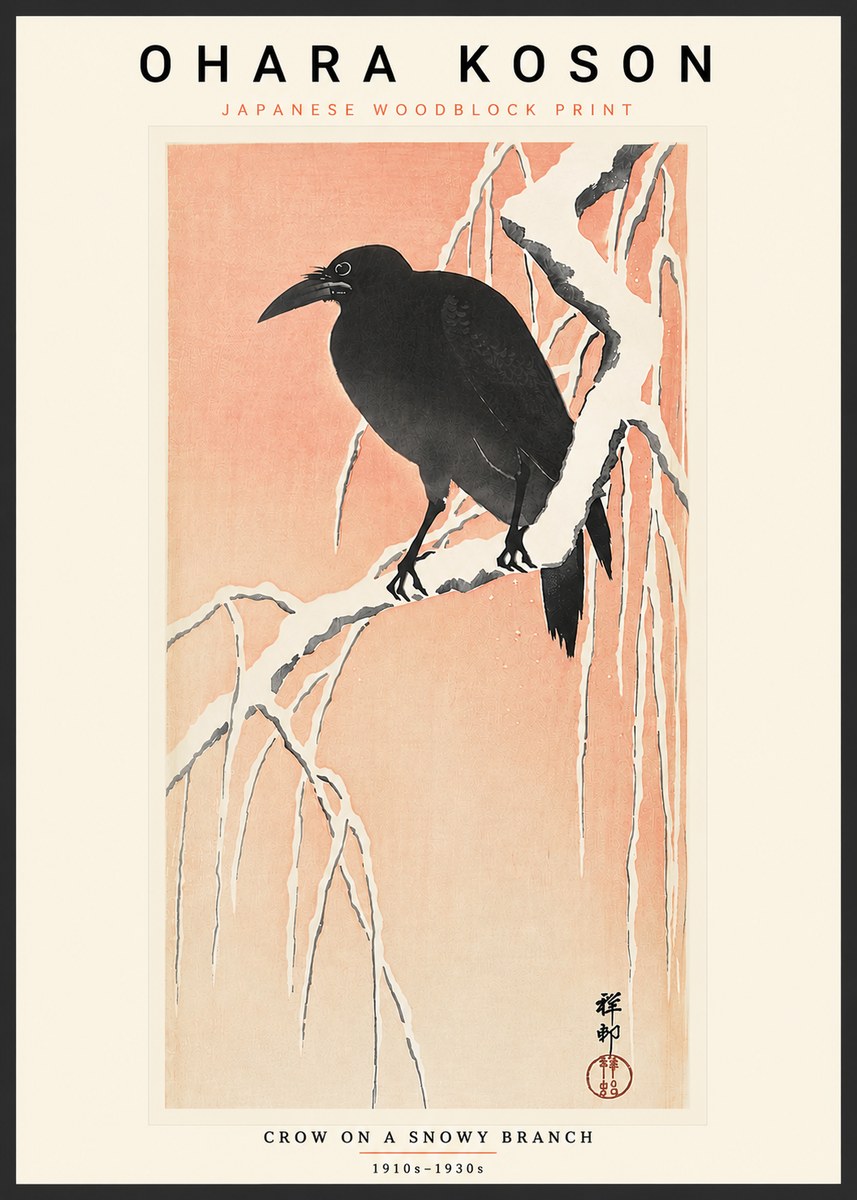 Ohara Koson Crow on a Snowy Branch I No4 - Poster