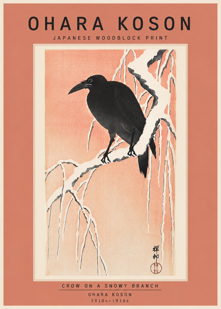 Ohara Koson Crow on a Snowy Branch I No6 - Poster