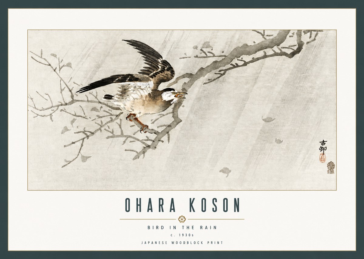 Ohara Koson Bird in the Rain No2 - Poster