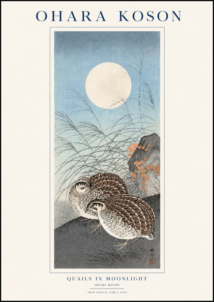 Ohara Koson Quails in Moonlight No1 - Poster