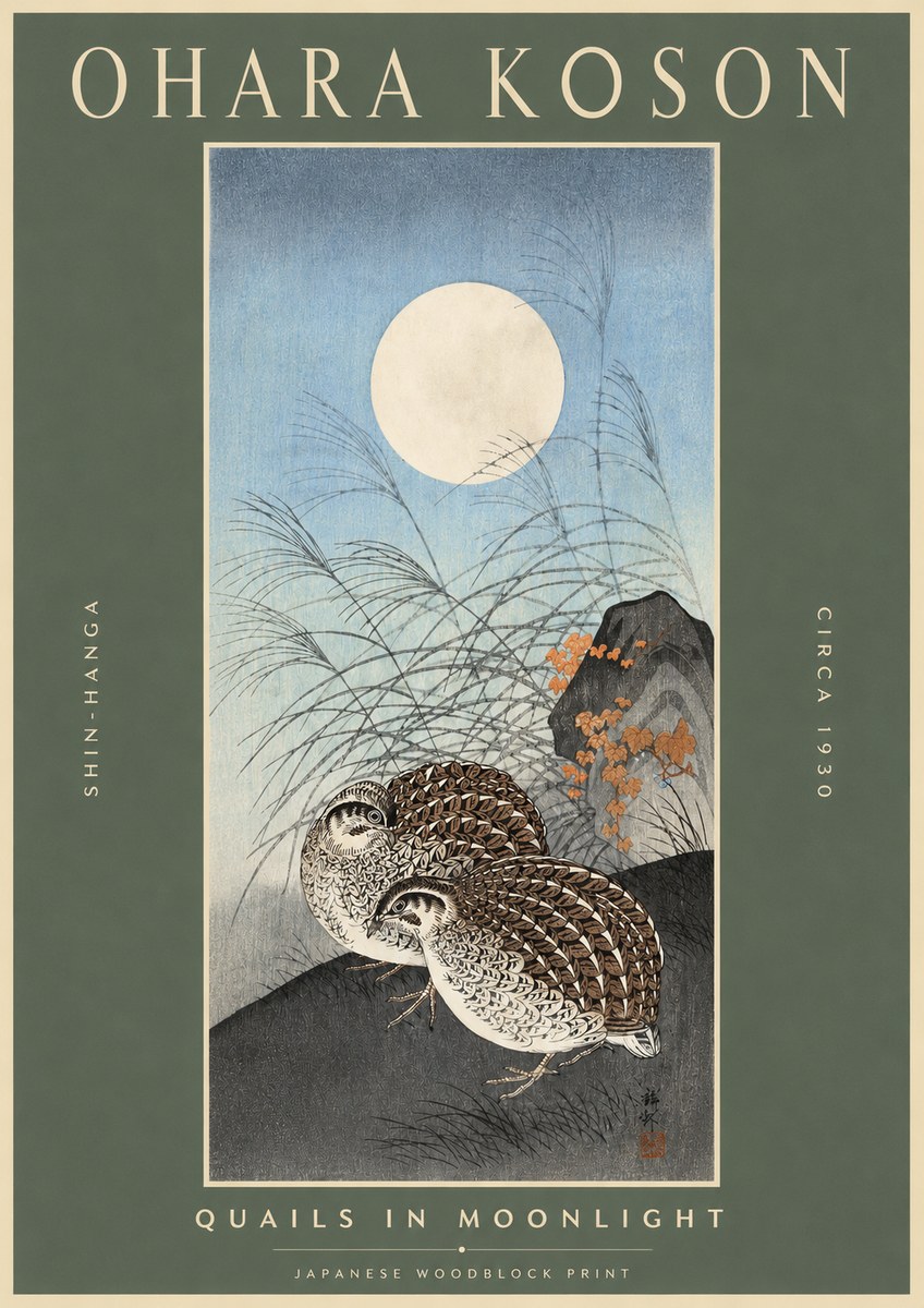Ohara Koson Quails in Moonlight No2 - Poster