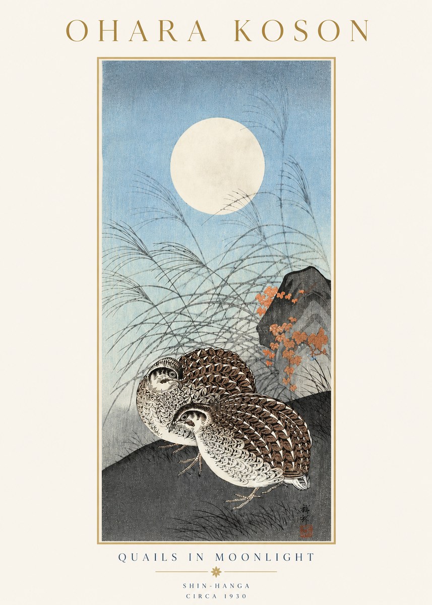 Ohara Koson Quails in Moonlight No3 - Poster