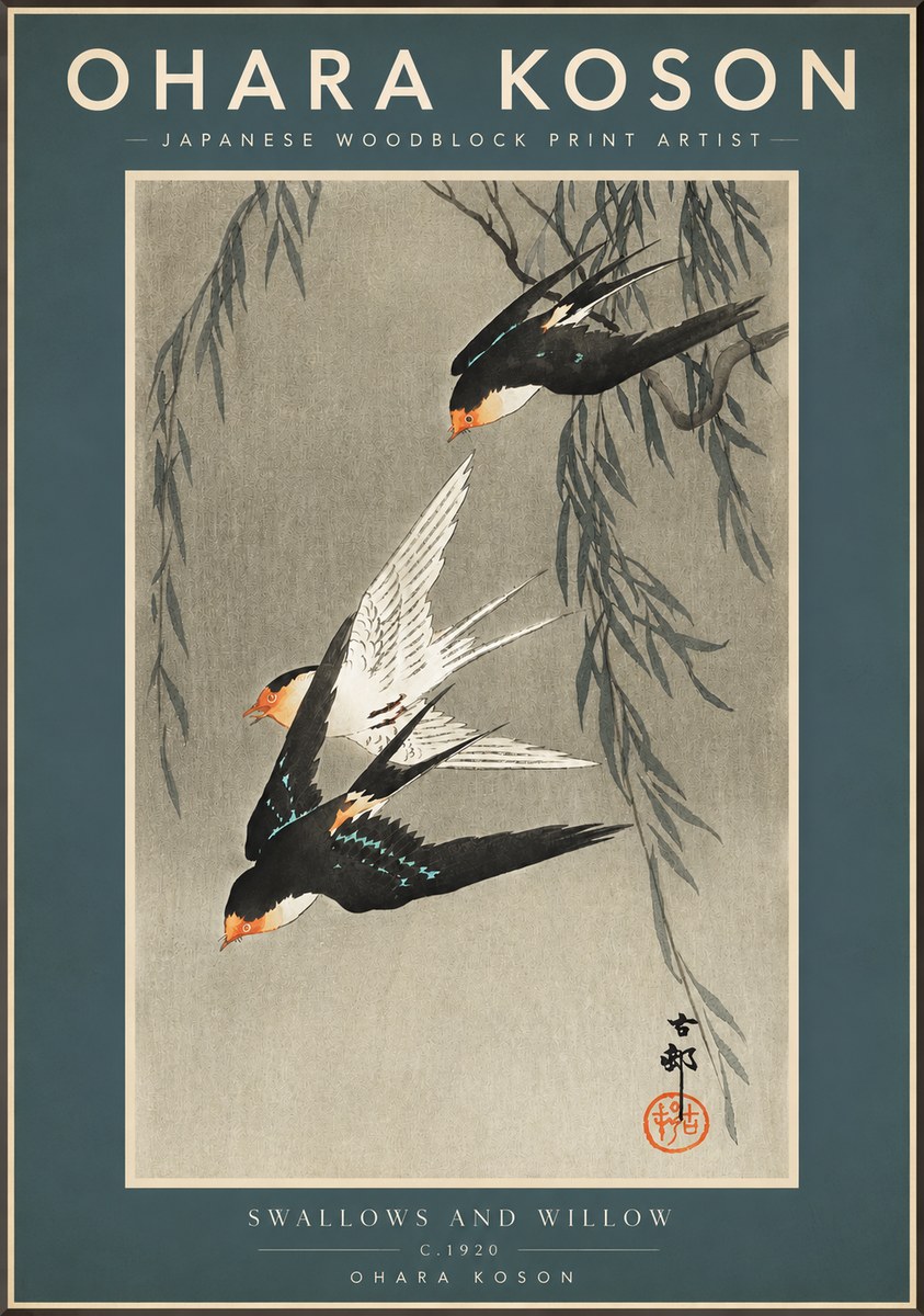 Ohara Koson Swallows and Willow II No2 - Poster