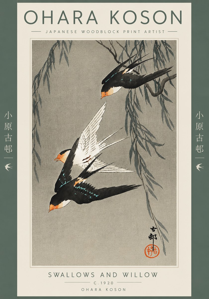Ohara Koson Swallows and Willow II No5 - Poster