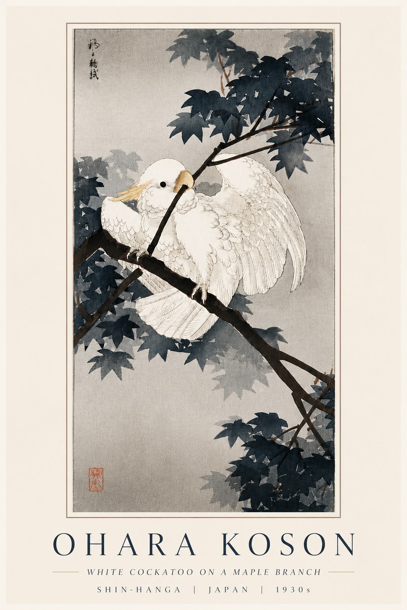 Ohara Koson White Cockatoo on a Maple Branch No6 - Poster
