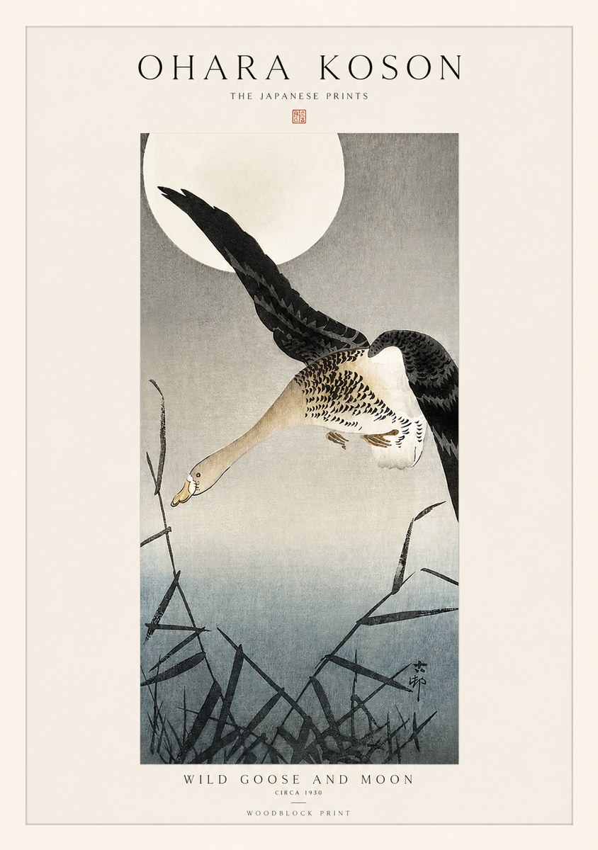 Ohara Koson Wild Goose and Moon No1 - Poster