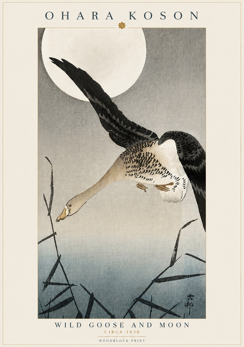 Ohara Koson Wild Goose and Moon No3 - Poster