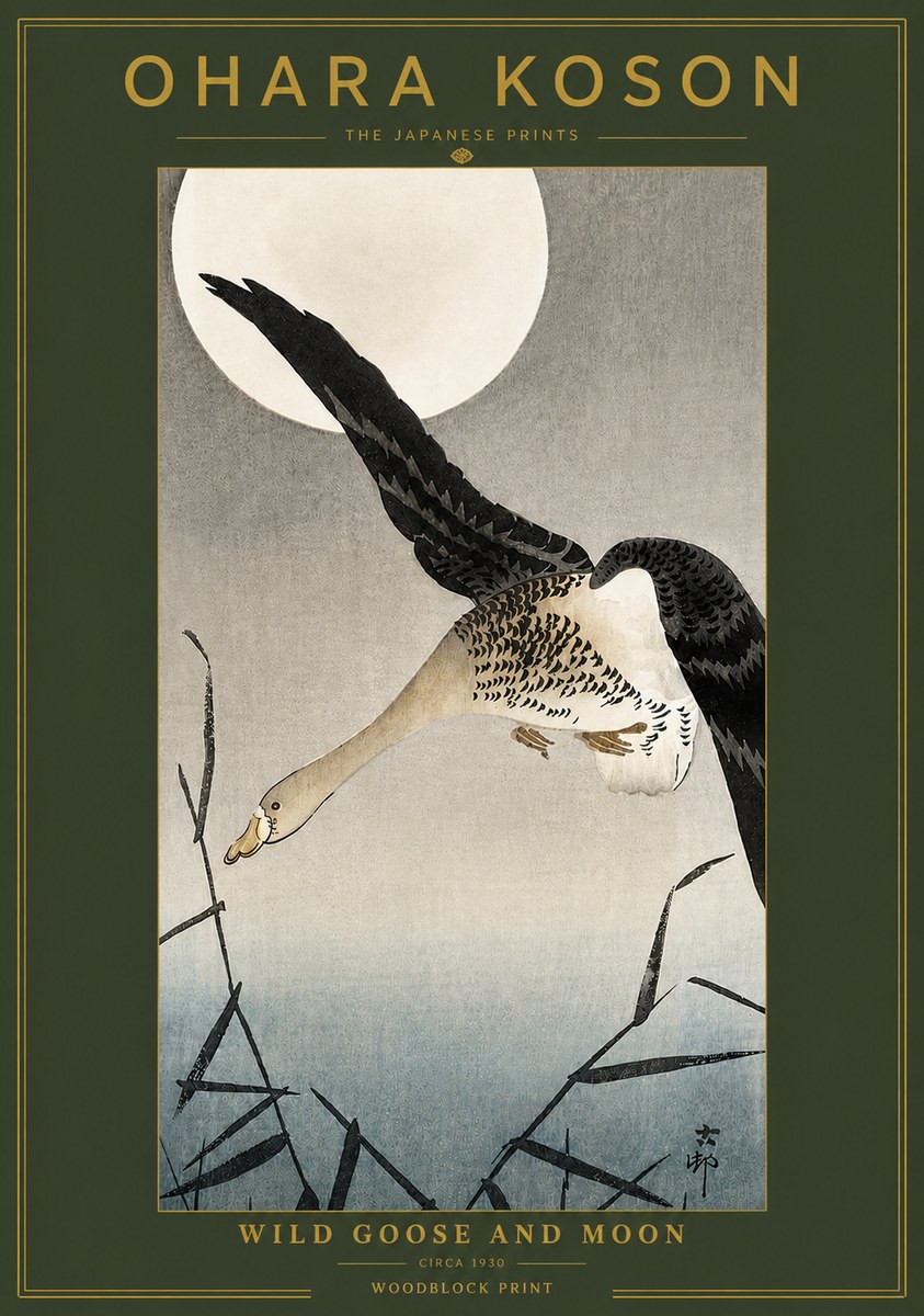 Ohara Koson Wild Goose and Moon No4 - Poster