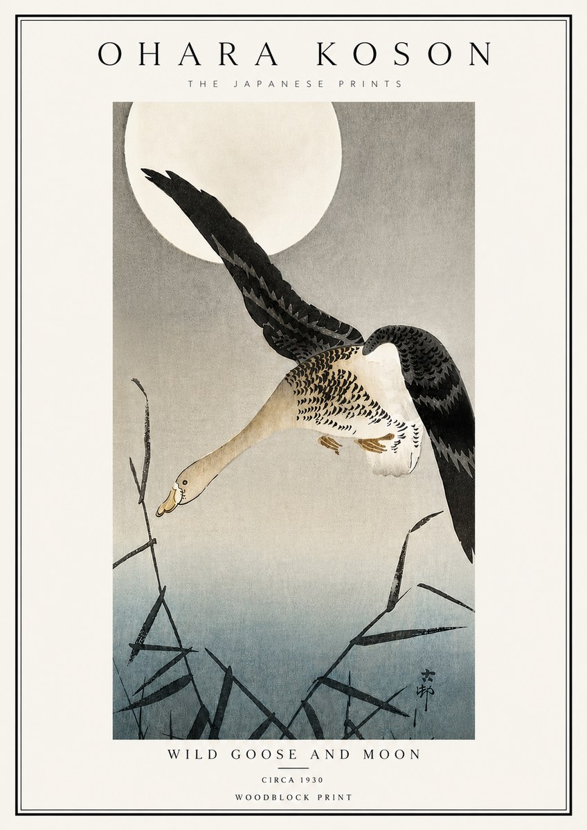 Ohara Koson Wild Goose and Moon No6 - Poster