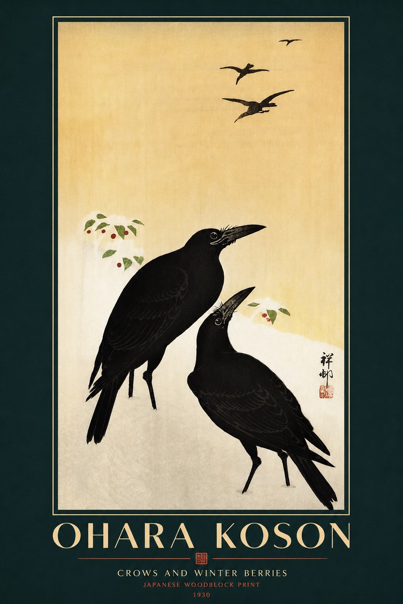 Ohara Koson Crows and Winter Berries No3 - Poster