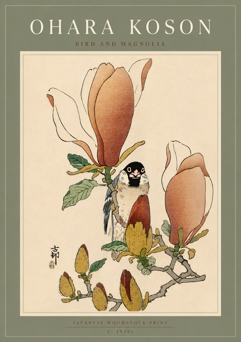 Ohara Koson Bird and Magnolia No5 - Poster
