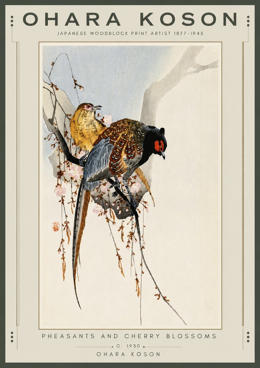 Ohara Koson Pheasants and Cherry Blossoms I No6 - Poster