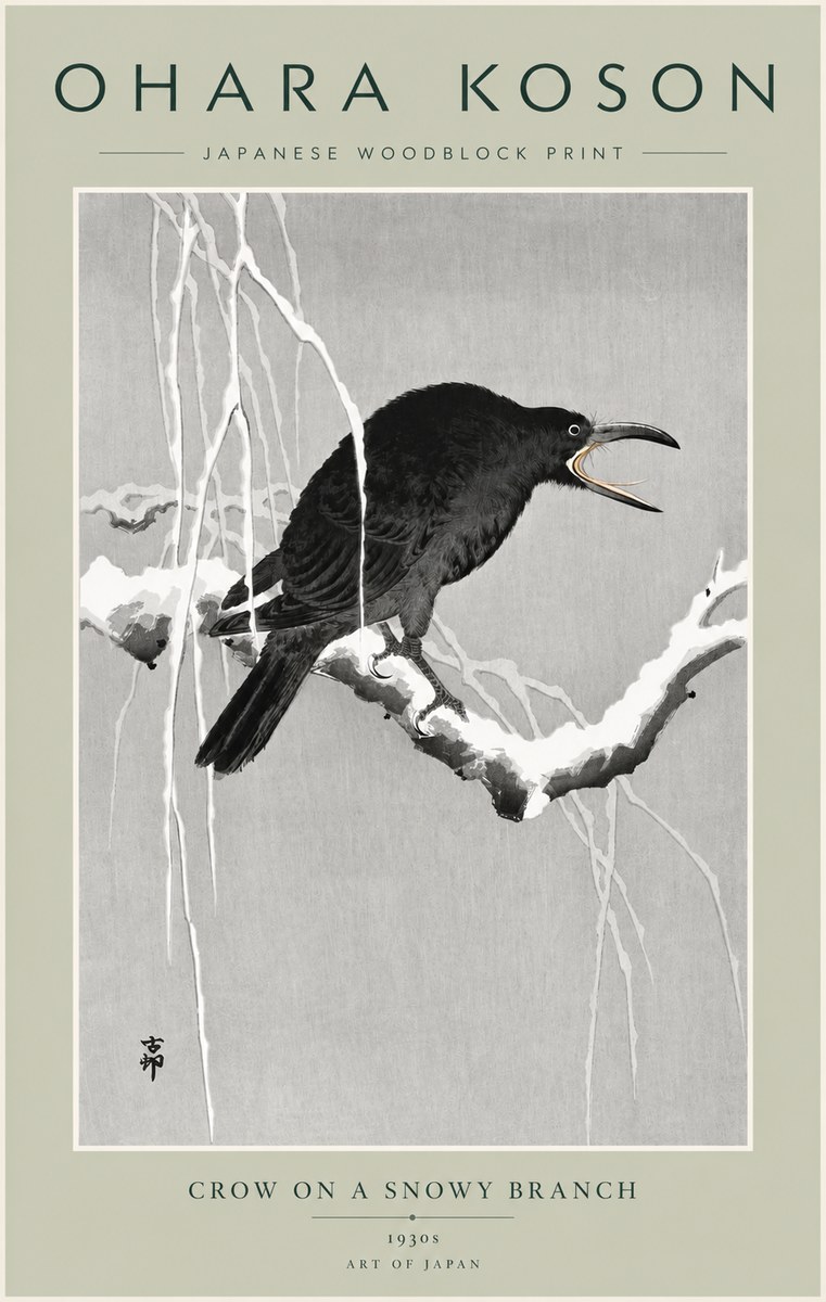 Ohara Koson Crow on a Snowy Branch II No5 - Poster