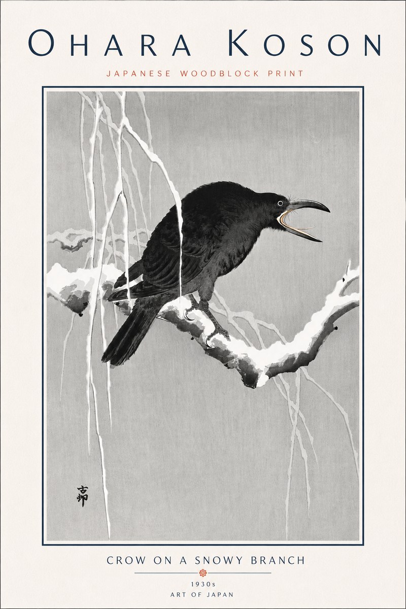 Ohara Koson Crow on a Snowy Branch II No6 - Poster