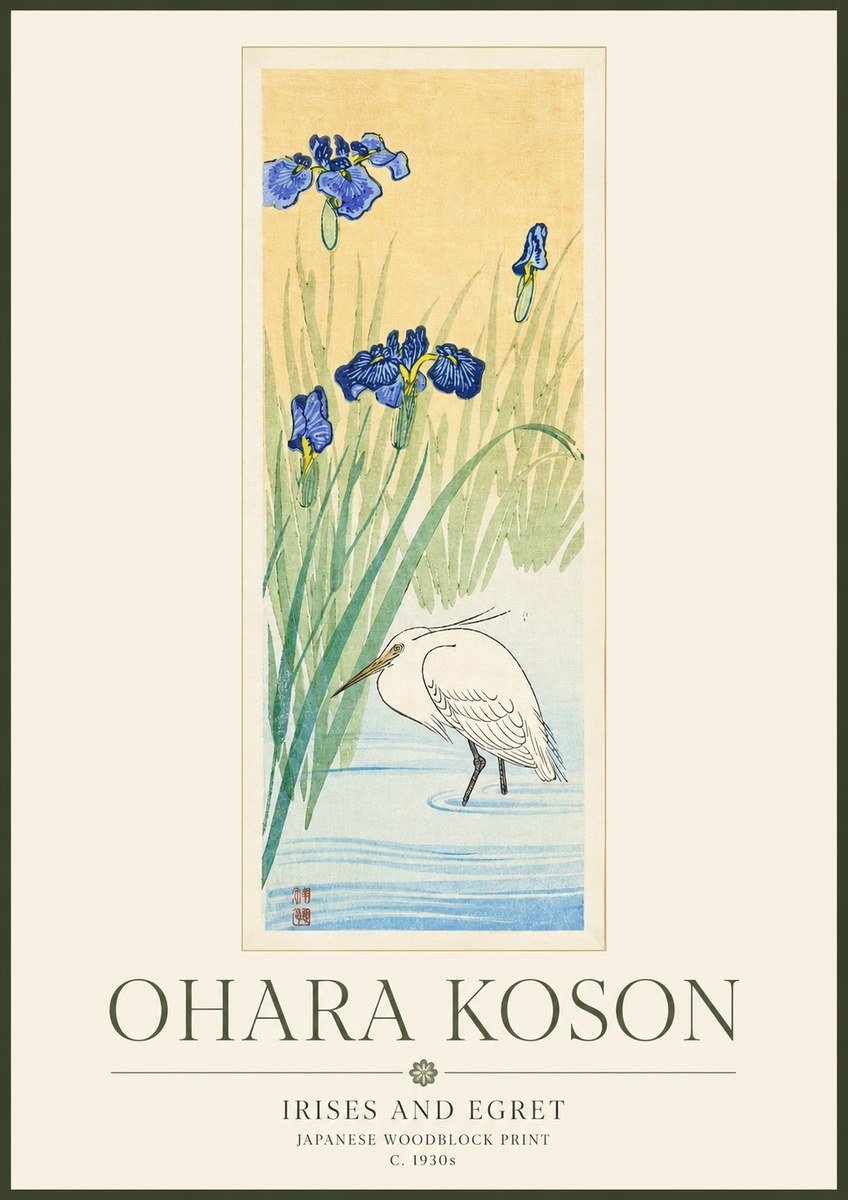 Ohara Koson Irises and Egret No3 - Poster