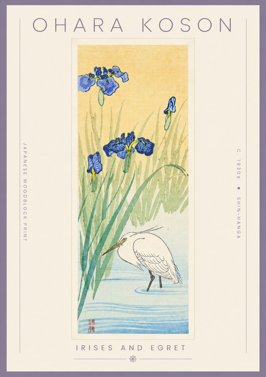 Ohara Koson Irises and Egret No4 - Poster