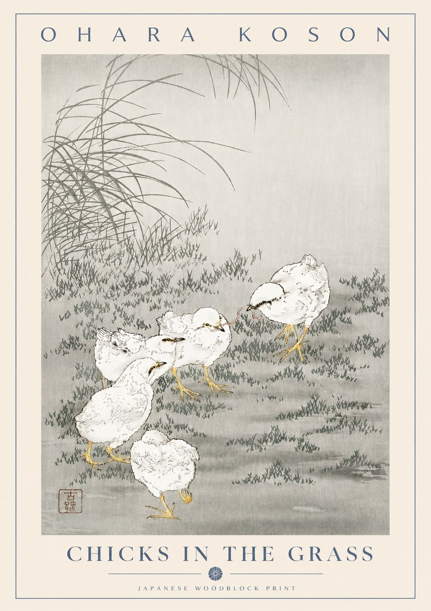 Ohara Koson Chicks in the Grass No2 - Poster