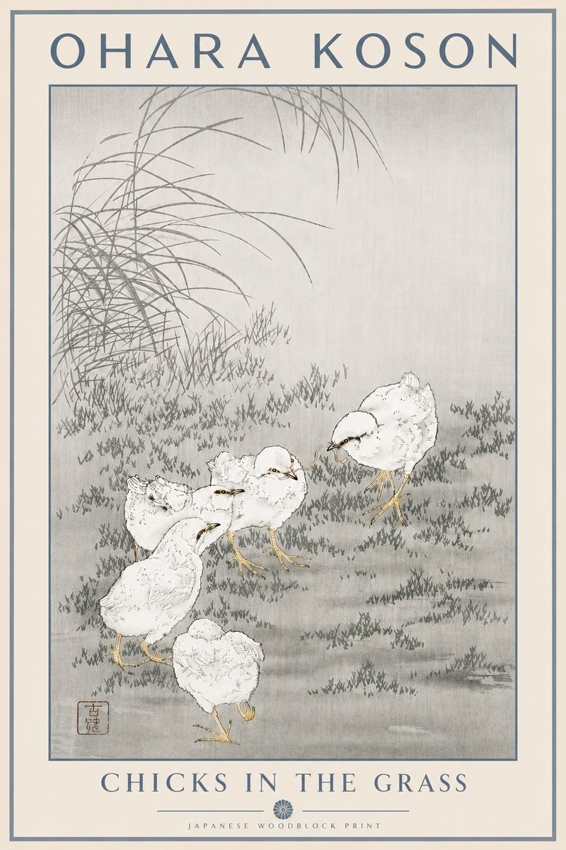 Ohara Koson Chicks in the Grass No5 - Poster
