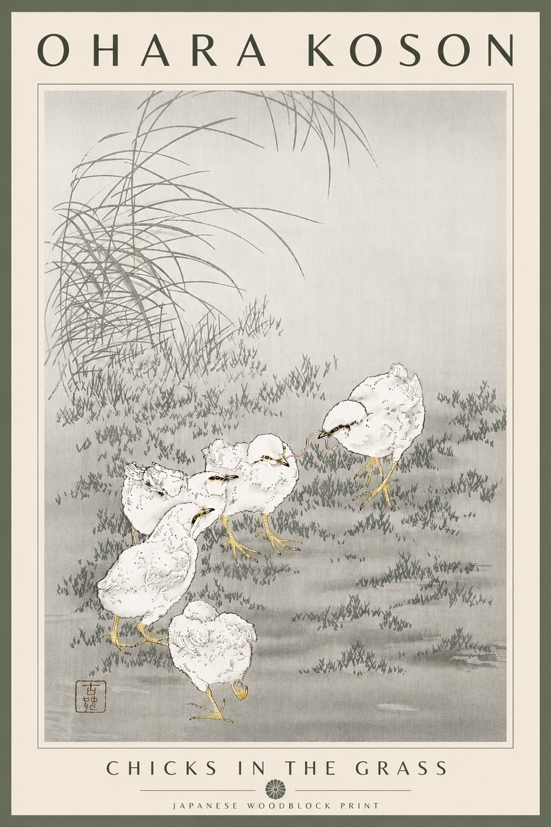 Ohara Koson Chicks in the Grass No6 - Poster