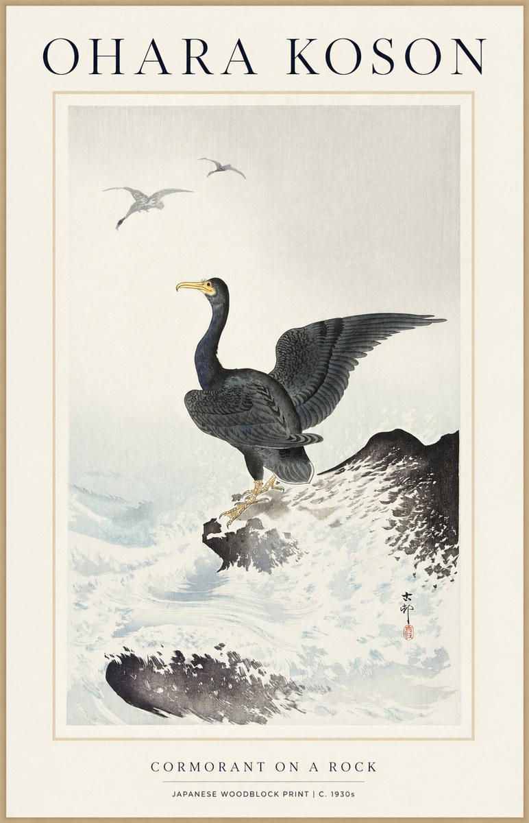 Ohara Koson Cormorant on a Rock No1 - Poster