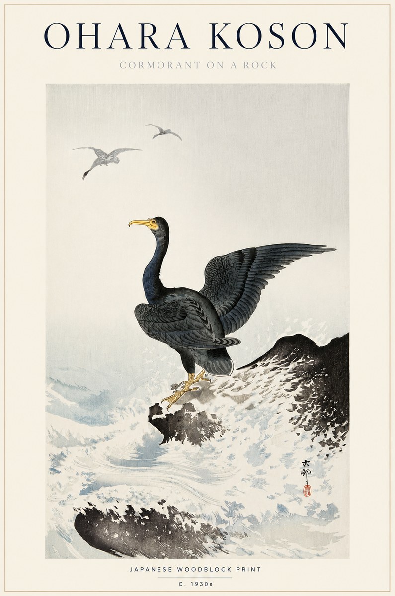 Ohara Koson Cormorant on a Rock No3 - Poster