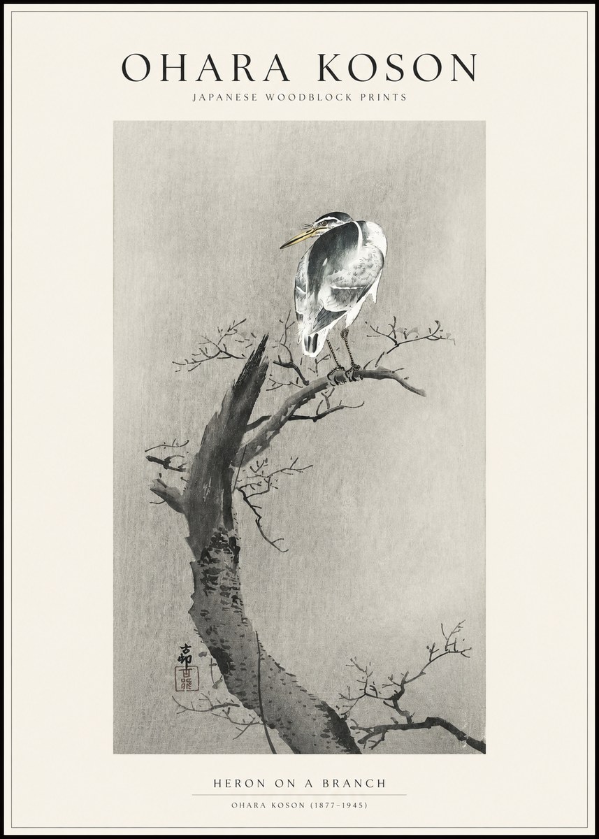 Ohara Koson Heron on a Branch No1 - Poster