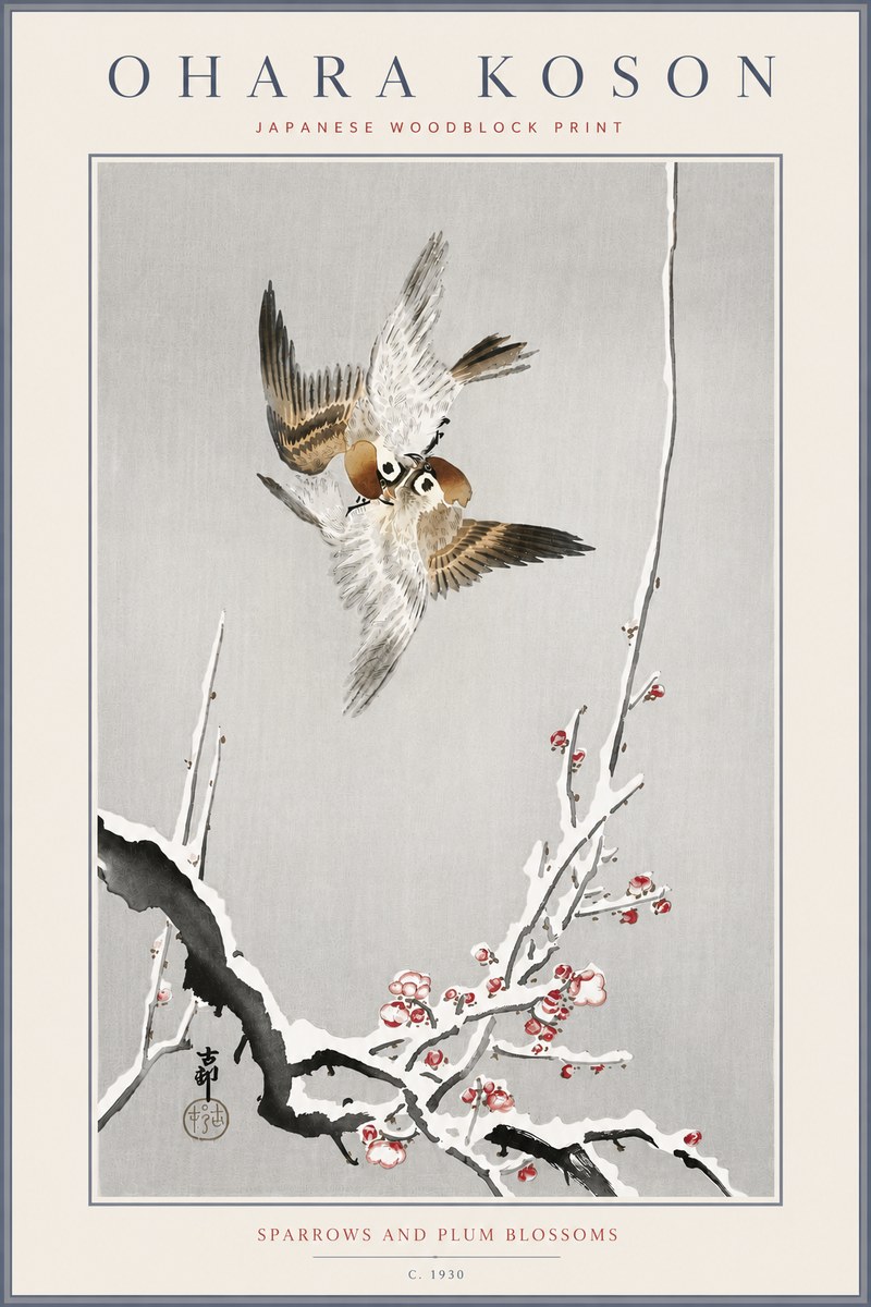 Ohara Koson Sparrows and Plum Blossoms No6 - Poster