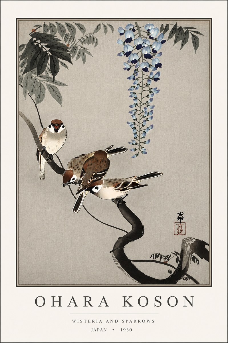 Ohara Koson Wisteria and Sparrows No3 - Poster