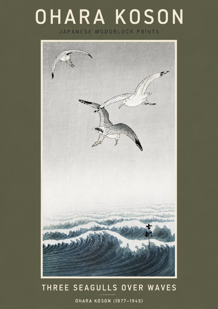 Ohara Koson Three Seagulls over Waves No3 - Poster