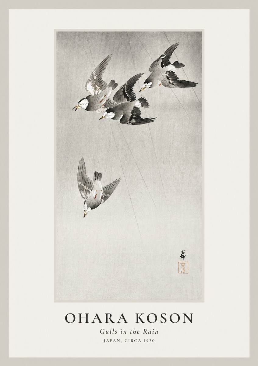 Ohara Koson Gulls in the Rain No1 - Poster