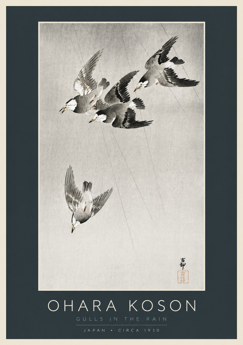 Ohara Koson Gulls in the Rain No2 - Poster
