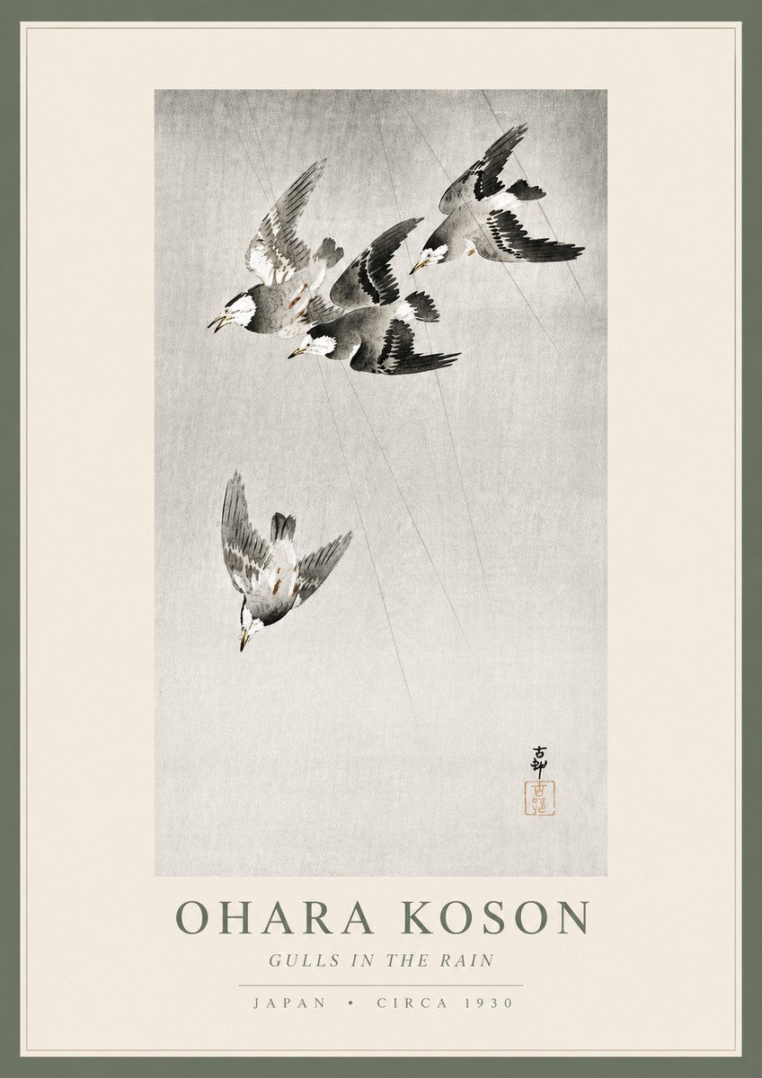 Ohara Koson Gulls in the Rain No4 - Poster